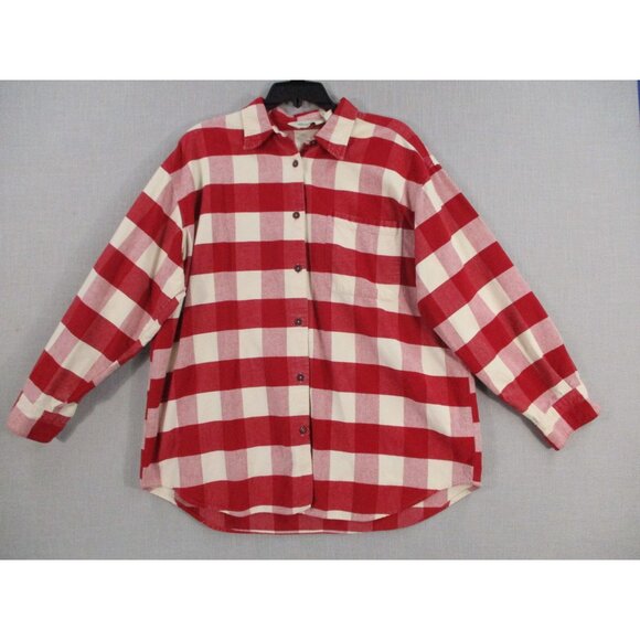 Eddie Bauer Womens Flannel Plaid Button-Down Shirt In Red & White M - Picture 1 of 7